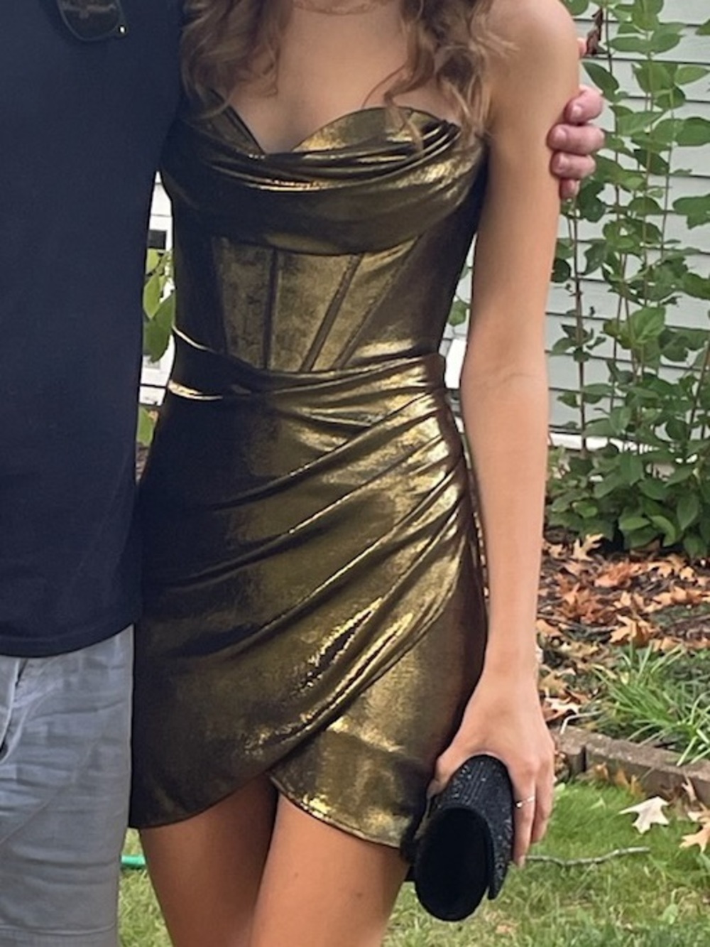 Alyce Paris Gold Metallic Strapless Cocktail Dress